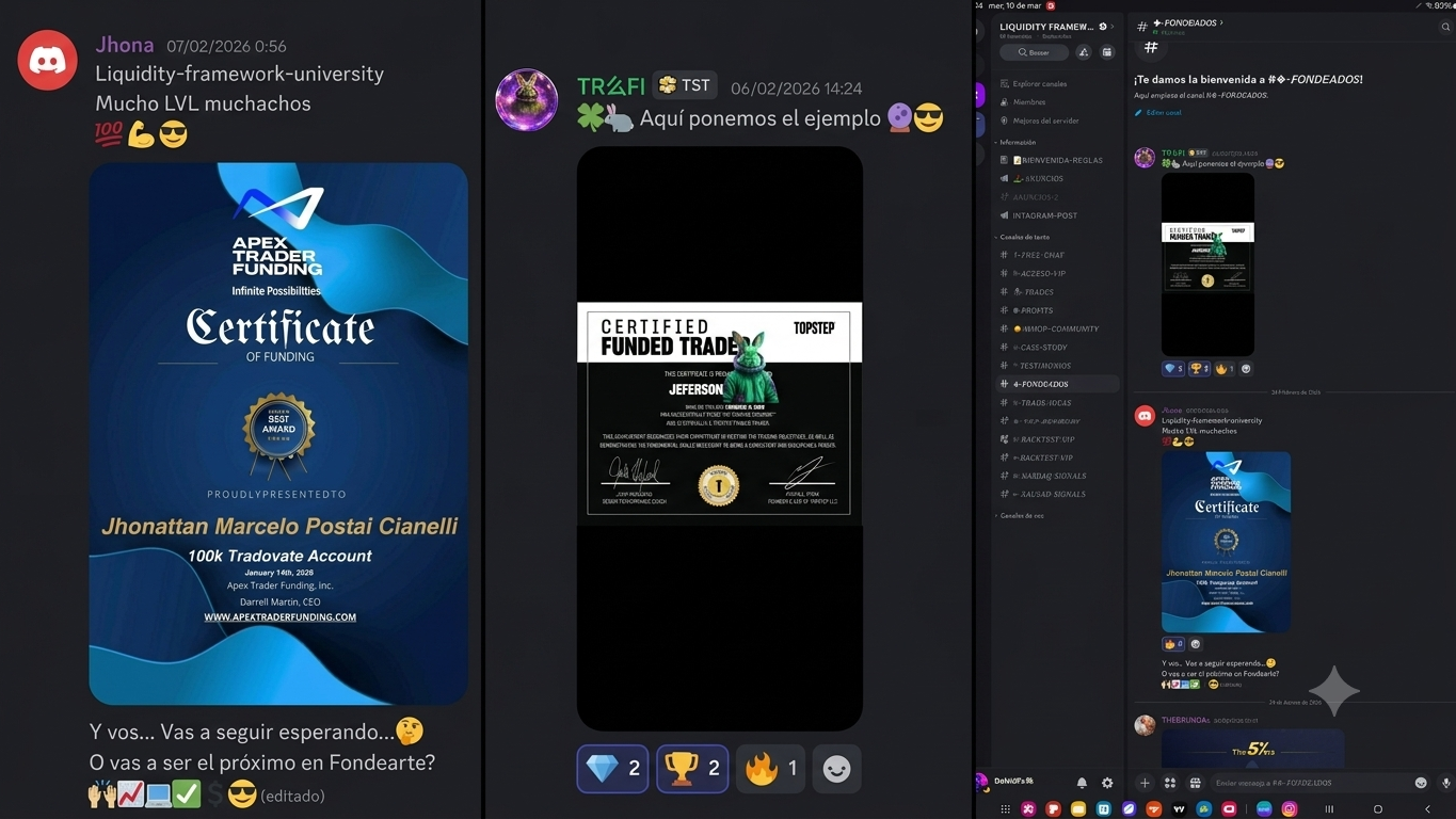 Certificados de fondeo y reconocimientos de la comunidad en Discord
